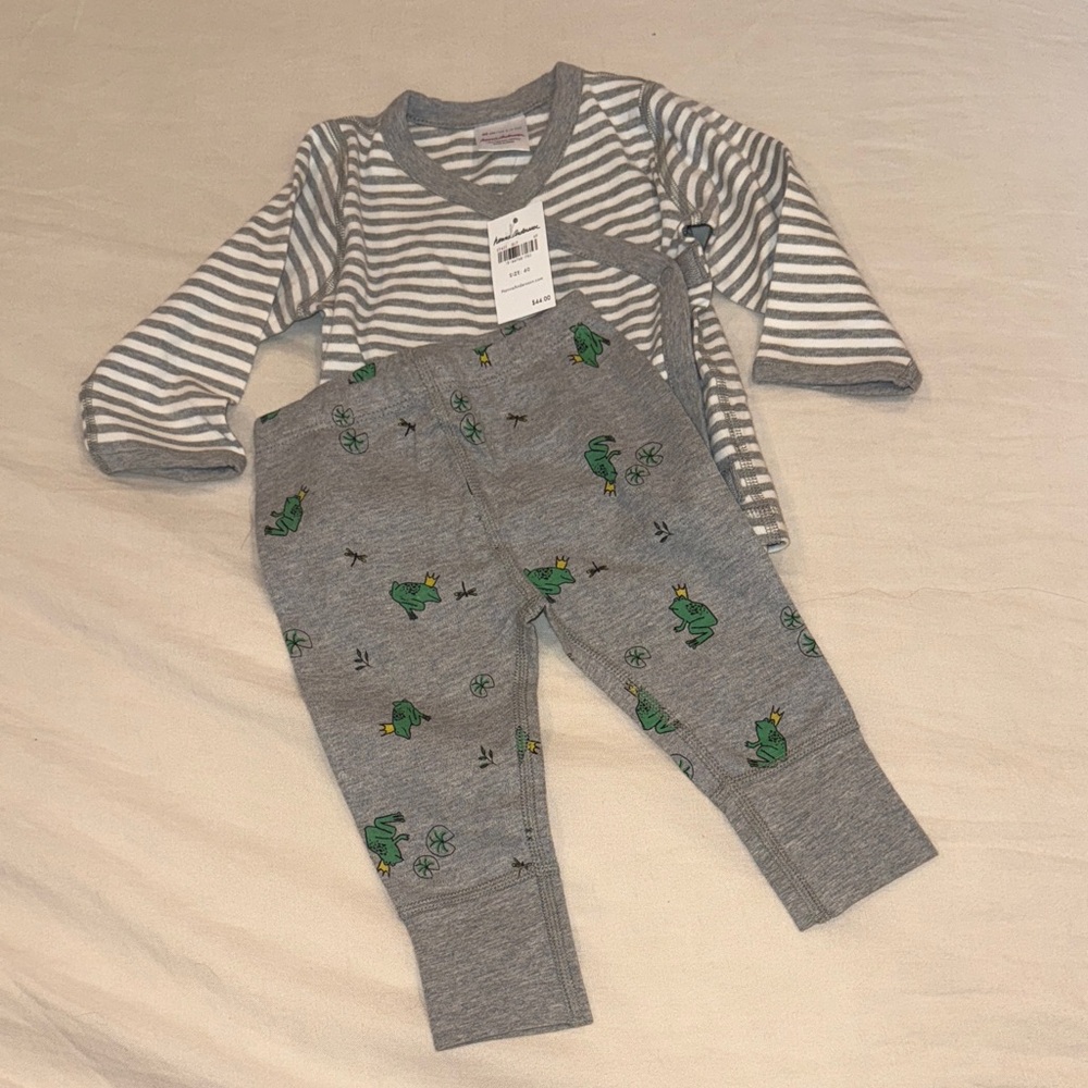 Hanna Andersson Gray and White Striped Baby Outfit 3-6 month NWT